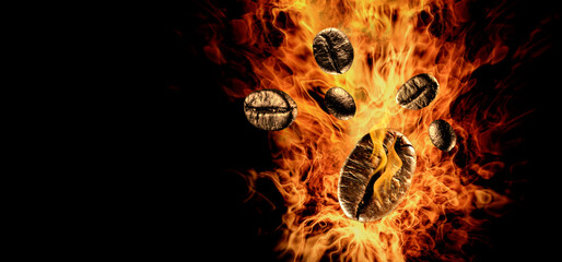 burning coffee bean on fire background