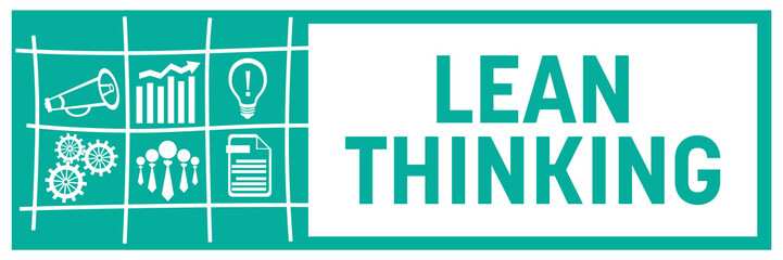 Lean Thinking Turquoise Business Symbols Grid Left Box Horizontal 