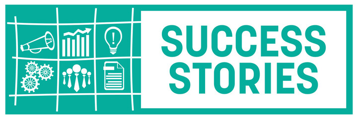 Success Stories Turquoise Business Symbols Grid Left Box Horizontal 