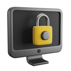 Pc monitor with closed padlock, internet security and virus protection web technology icon