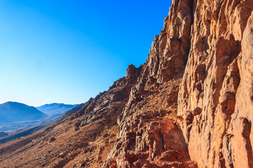 View of the rocky Sinai mountains and desert in Egypt