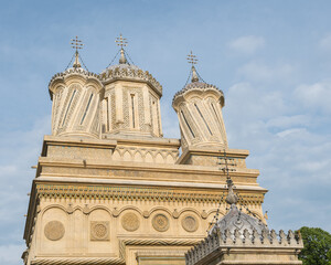 Obraz premium The Towers of a Beautiful Old Church are Pointing to the Blue Sky