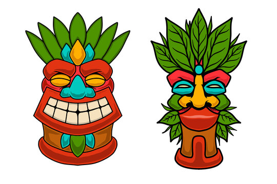 Set of illustration of tiki idol. Design element for poster, card, banner, emblem, sign. Vector illustration