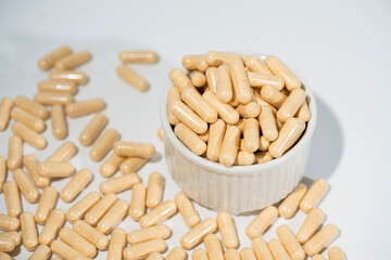 Vitamin pill, herb capsule, Nutritional Supplement.