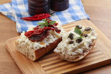 bruschetta with soft cheese capers and tomato