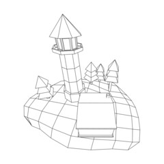 Lighthouse on rock stones island landscape