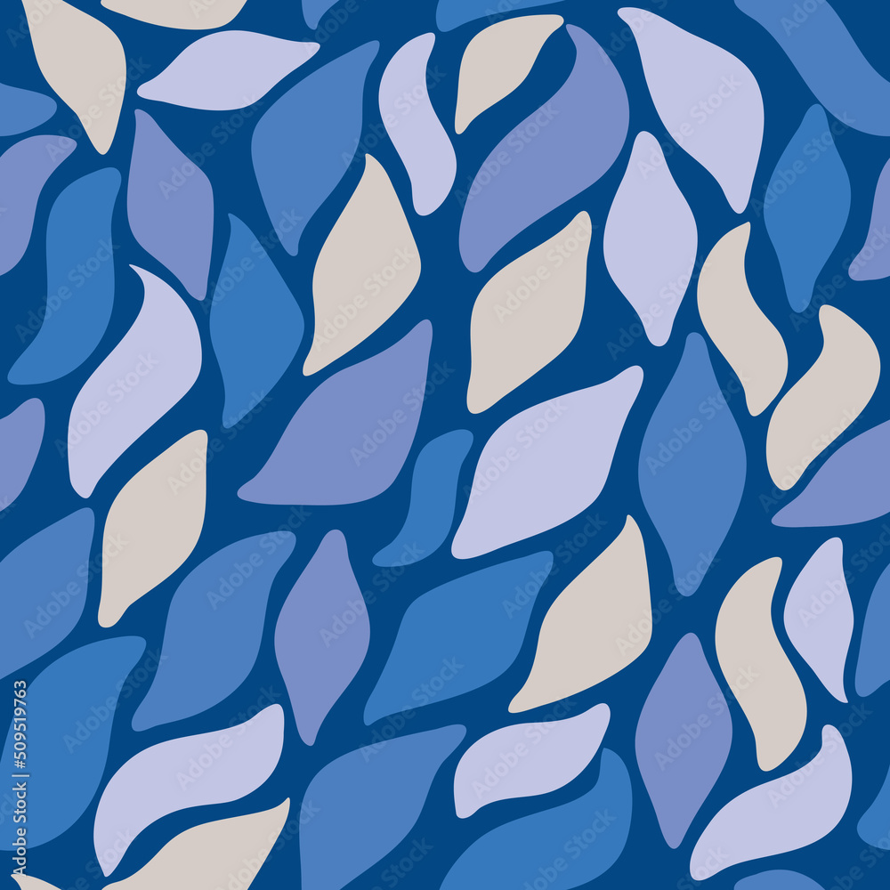 Poster leaves on the surface are blue. seamless pattern of simple leaves for print and interior. vector dec