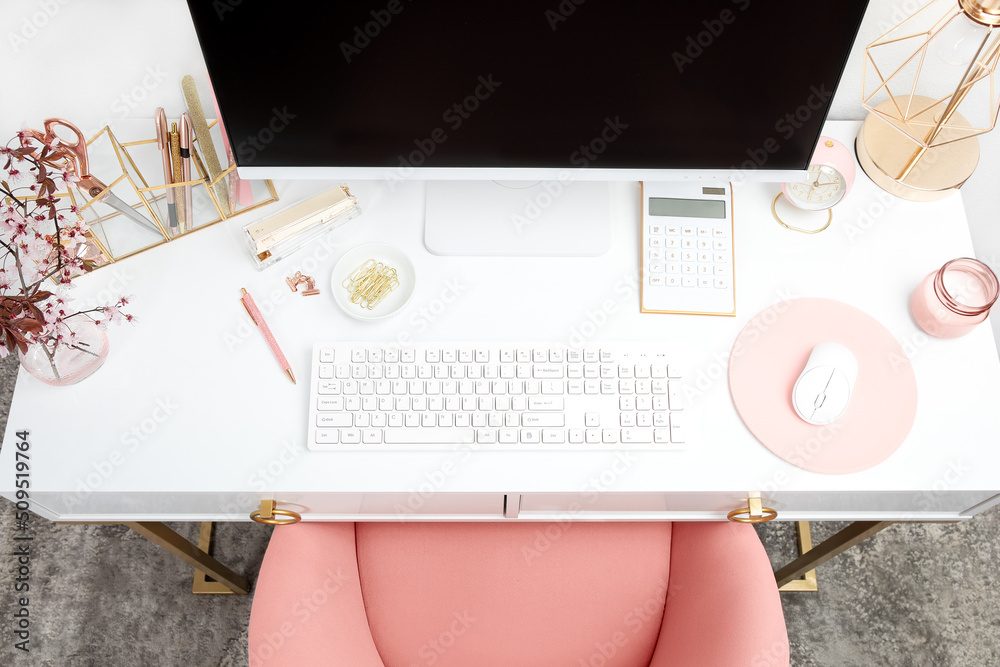 Wall mural feminine styled workspace