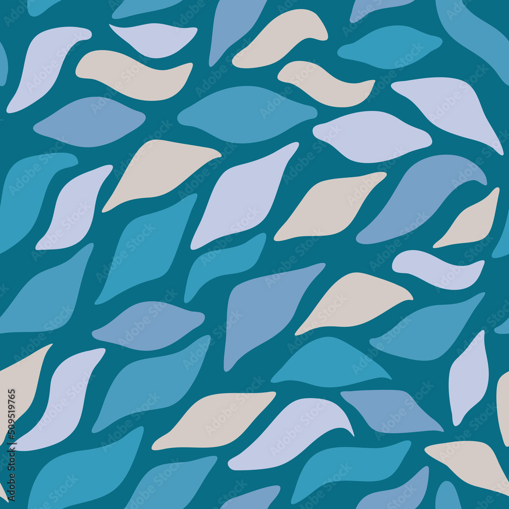 Fototapete leaves on the surface are turquoise. seamless pattern of simple leaves for print and interior. vecto