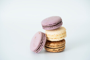 French sweet dessert macarons on white