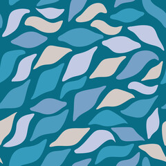 Fototapeta na wymiar Leaves on the surface are turquoise. Seamless pattern of simple leaves for print and interior. Vector decor from leaves.