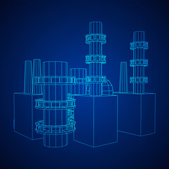 Industrial building factorie facilitie power plant. Wireframe low poly mesh
