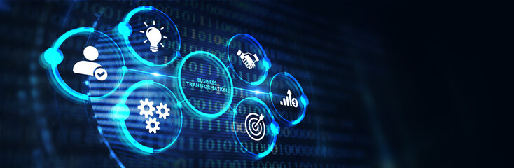 Obraz premium The concept of business, technology, the Internet and the network. virtual screen of the future and sees the inscription: Business transformation 3d illustration