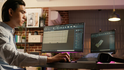 Science engineer developing machine engine and industrial product, practicing advanced engineering...