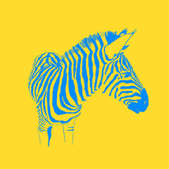 Graphical portrait of zebra in pop art style. Vector illustration for tattoo and printing