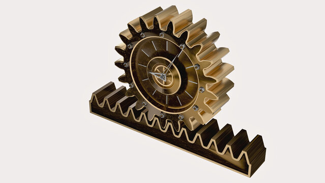 Table clock in the form of rack and pinion gear. isolated. 3D Rendering
