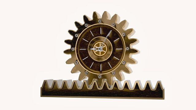 Table clock in the form of rack and pinion gear. isolated.