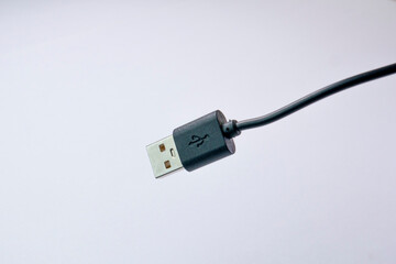 USB type A with black cable isolated on white background