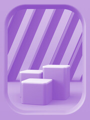 Three violet platform on abstract mockup scene for branding product presentation. 3d rendering