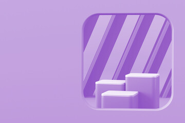 Three violet platform on abstract mockup scene for branding and product presentation. 3d rendering