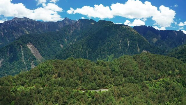 Aerial view  of jade Mountain yushan and road in Taiwan
