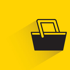 grocery basket icon with shadow on yellow background