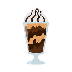 Chocolate milkshake. Cartoon summer dessert with cream. Isolated vector illustration. 