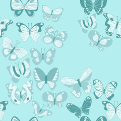vector illustration for seamless blue background with butterfly in cute cartoon style
