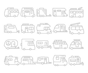 motorhome and recreational vehicle trailer icons set
