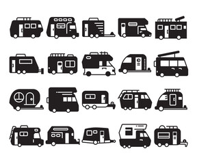 recreational vehicle and camper van icons set