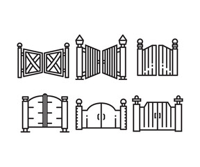 gate and fence icons set line vector illustration
