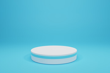 Blue colour theme 3D rendering cylinder display podium or pedestal for healthcare and beauty product mockup illustration