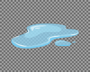 Water spill, puddle on a isolated transparent background. Blue autumn natural liquid on the ground. Clean water. Vector illustration. 