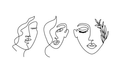 One line woman abstract face drawing, Abstract minimal beautiful female single line art clipart.