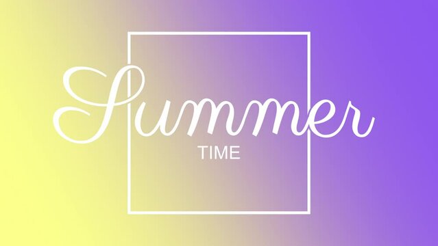 Summer Time in white frame on gradient texture, motion promotion, summer and retro style background
