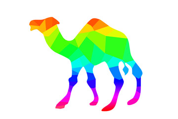 Colorful illustration of camel , graphic , sharp edges, on white background, image, button, web