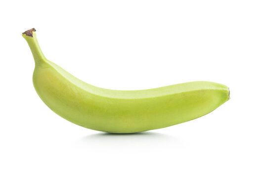 Unripe Green Banana Isolated On White Background.