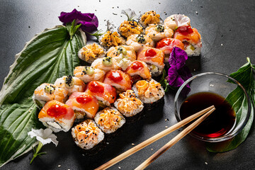 sushi set on the dark background