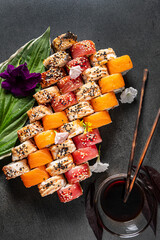 sushi set on the dark background