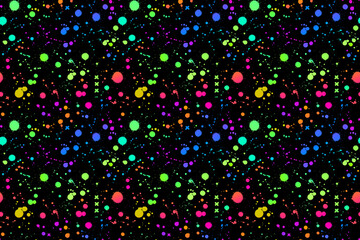 Fototapeta na wymiar seamless illustration of bright drops of paints on a black background