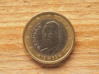 1 Euro coin showing king Juan Carlos I, currency of Spain, EU