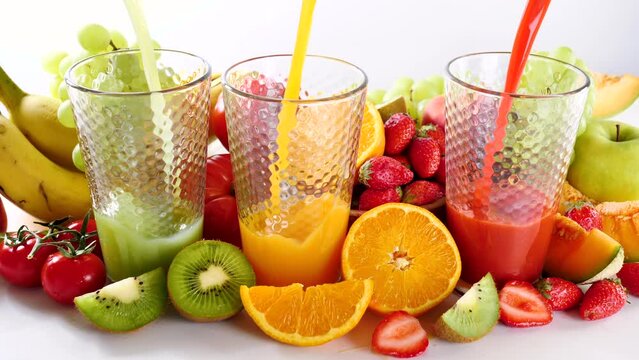 fruit juice pouring into glasses