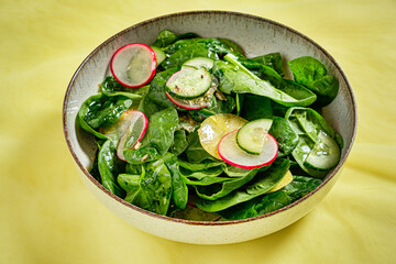 salad in a plate, top view