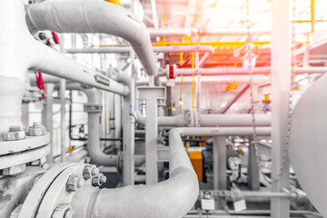 Industrial pipeline for natural gas at an electric power station with sunlight