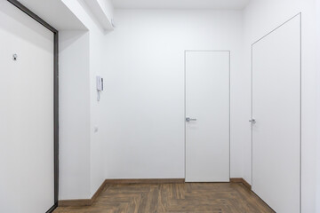 Fototapeta premium Corridor in with white walls and doors in the apartment