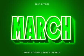 March editable Text effect 3 dimension emboss neon style