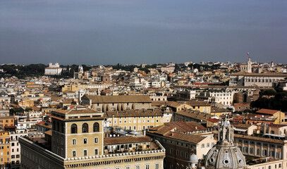 Fototapeta na wymiar Aerial view of Rome, Italy. Beautiful ancient buildings, cityscape