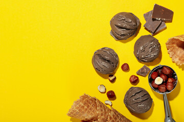 Concept of tasty food with ice cream, space for text