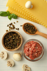 Concept of cooking tasty lasagna, top view