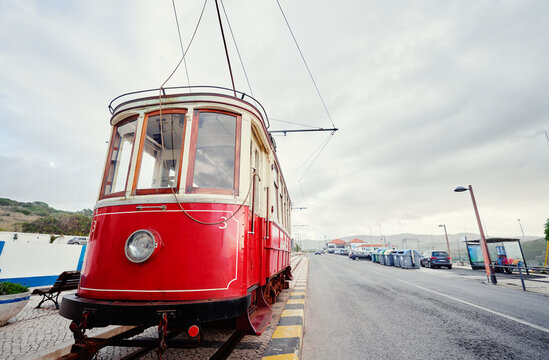 Old retro tram train. Attraction in Sintra, Portugal.